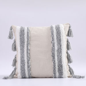 Woven Boho Pillow Cover Tufted Embroidered Cushion Cover Nordic Cotton Throw Pillow Case for Sofa Bed Chair Living Room Bohemian Home Decor