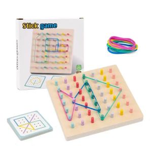 【SG Stock】Wooden Geometric Pegboard Rubber Band Shape Game Educational Nail Board Toy with Double-sided Pattern Cards