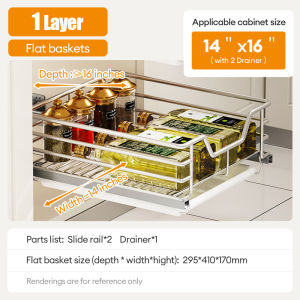 KEVE 2 in 1 Pull Out Kitchen Cabinet Pull Out Basket with Frame Condiments Rack Dish Rack Kitchen Storage Organizer