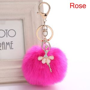 BENNETTGC Fashion Faux Rabbit Fur Jewelry Fluffy Key Buckle Ballet Dancing Girl Keyring Angel Keychain Car Pendant