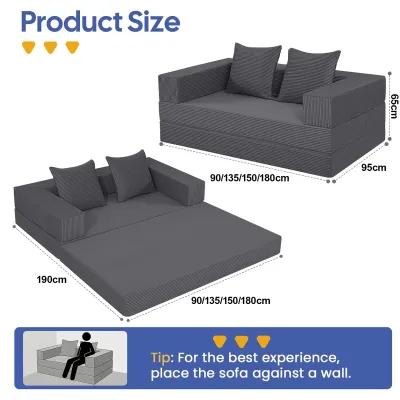 【10 Years Warranty】DreaME Furniture Folding sofa bed integrated dual-purpose full sponge roll pack compressed fabric sofa with handrail 0.9/1.35/1.5/1.8M for living room one/two/three-person sofa set
