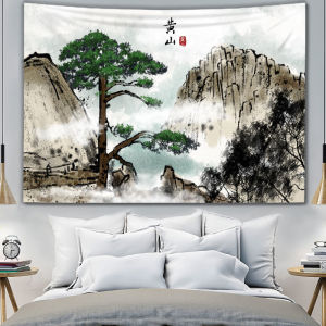ผ้าพื้นหลังสไตล์จีนย้อนยุค ผ้าทอภาพวาดภูมิทัศน์การต้อนรับแขก ผ้าตกแต่งผนังห้องนอน