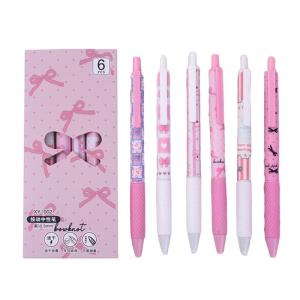 6x Glowing Plastic Pen for Evening Use Soft Grip Handle and Fashionable Butterfly Knot decoration