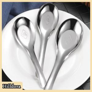[Hilldora] Chinese Spoons Stainless Steel Rice Soup Spoon Long Handle Flatware Cutlery Cooking Utensil Table Spoon For Kitchen Restaurant