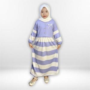 IYAMA 837 Gamis Anak Haniyah Bahan Soft Knit Salur Variasi Kancing Pita