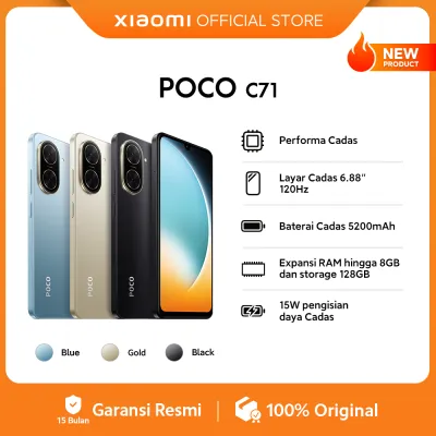 POCO C71 (4+4GB/128GB) Performa Cadas | Layar Cadas 6.88 120Hz | Baterai Cadas 5200mAh | Expansi RAM hingga 8GB dan storage 128GB | 15W Pengisian daya Cadas [Official Store]