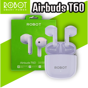 Headset Bluetooth TWS AIRBUDS Robot T60 TWS Headset Wireless Bluetooth 5.3 IPX.4 Earphone Half Ear 13mm - Garansi Original Resmi