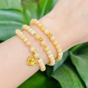 vòng tay nữ dáng chuỗi ngọc hoàng phỉ tự nhiên mix charm hồ ly và bi cầu vàng tây vòng tay đá phong thủy trang sức thiết kế đủ hóa đơn thẻ bảo hành