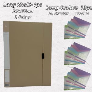 Long 3Rings Binder with 12PC File Pockets Set Arch File Folder Document Paper Organizer School Office