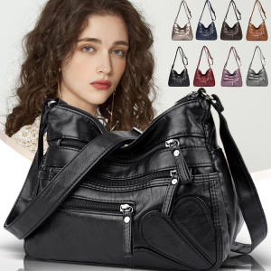 ★ Lightweight Large Capacity Crossbody Bag/Shoulder Bag/Purse/Handbag For Women Store Wear-resistant Multipurpose Design Simple Solid Color Middle-aged Soft Leather Bag