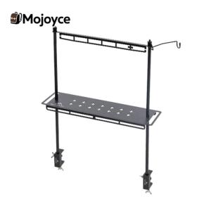 จัดเก็บชั้นวางแคมป์พกพายืนเครื่องมือกลางแจ้งจัดงานถอดออกได้ด้วยตะขอโคมไฟสำหรับปีนเขาตกปลาปิคนิคบาร์บีคิว