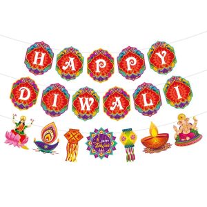 LYFS Deepavali Decoration Banner Happy Diwali Festival Wall Window Hanging Flag Indian Festival Home Party Decor