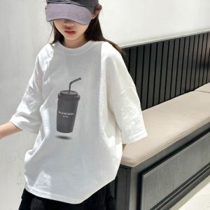 Cartoon Water Cup Fun Printed Boys and Girls Short Sleeved T-shirt Summer Childrens Baby Round Neck Top