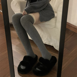 ต้นขาสูงกว่าเข่าถุงน่องแฟชั่นลูกไม้เข่าถุงเท้าผู้หญิงผ้าฝ้ายสุภาพสตรีถุงเท้ายาวอบอุ่น