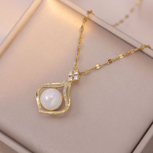 Ladamas Kalung Titanium Dengan Liontin Permata Untuk Harian Fashion Korea KT8
