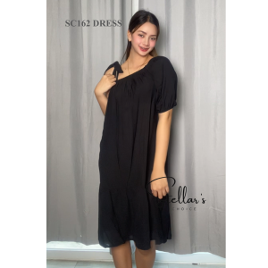 SC162 Wedding Party Dress Half Shoulder and Self Tie Midi Dress