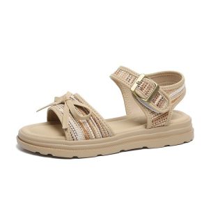[Free Shipping] WomenS Sandals With Open Toe And Buckle Casual Shoes New Summer 2026 Ethnic Style Bowknot Flat Roman Shoes