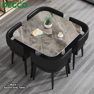 Decco Household Rock Slab 1 Set Dining Table Furniture Metal Iron Legs Office Discuss Table Round And Square Table Coffee Table With 4 Chair - Fulfilled by DECCO SHOP