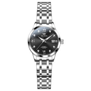 OLEVS 9946 Fashion Mechanical Women Watch Gift Stainless Steel Watchband Round-dial Wristwatch Calendar Luminous