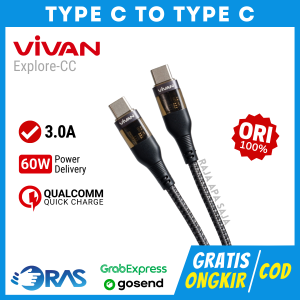 Kabel Data Charger Type C To Type C 3A 60W Fast Charging Power Delivery Quick Charge Tipe C Ke C Vivan Explore-CC