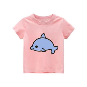 Kaos anak uniseks laki laki perempuan baju tshirt anak usia 2-12th cowok cewek atasan lengan pendek gambar lumba lumba ungu