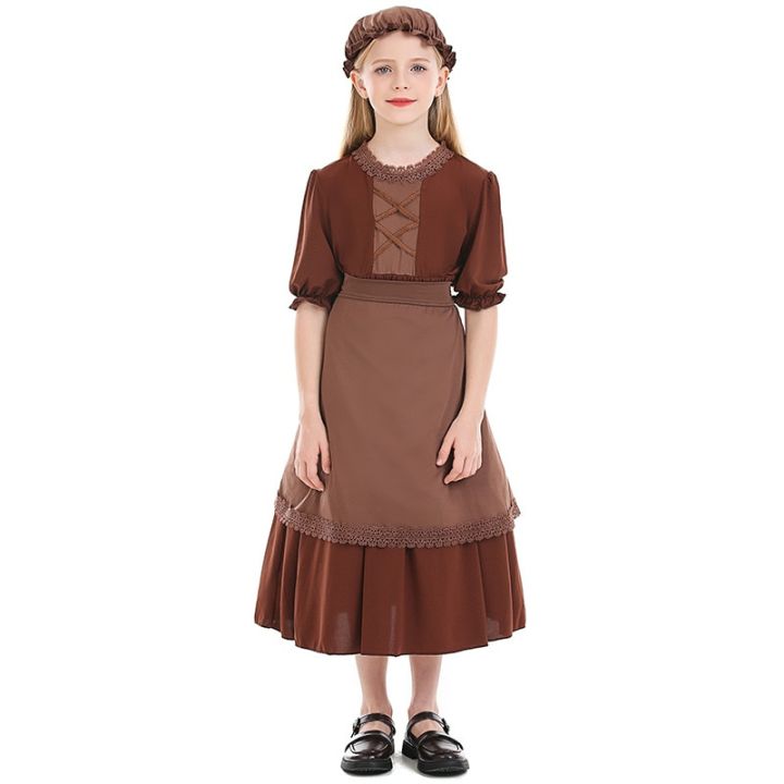 Kids Child Peasant Costume For Girl Colonial Village Pastoral Farm