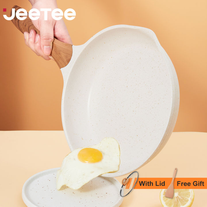 JEETEE White Granite Stone Non Stick Frying Pan with Cover Kawali Sale Cooking Pan Non Stick