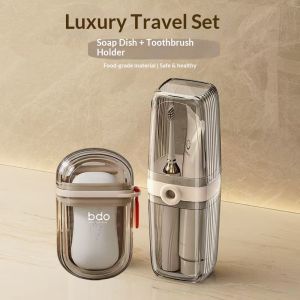 Rosy Recess Portable Travel Toothbrush Cup Set with Soap Holder and Organizer