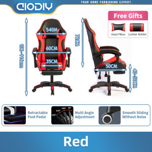 AIODIY red gaming chair computer chair freely adjustable height home office ergonomic chair with footstool and dual pillows