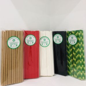 100 Ống Hút Giấy Phi 6 Biogreen 3 lớp kích thước 6 x 197mm màu trắng nâu kraft