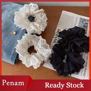 [PAM] 1PC Oversized Cotton Lace French Hair Bands Hair Scrunchie For Women Elastic Ponytail Double Layer Womens Hair Accessories