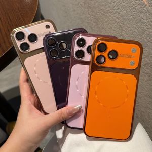 Luxury Laser Large Window Magnetic Wireless Charging Case for iPhone 17 16 15 14 13 Pro Max Glossy Plating Armor Phone Cover