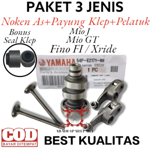 Paket Hemat 3 Jenis Bonus Seal Klep / Noken AS + Payung Klep + Pelatuk YAMAHA Mio J / Mio Gt / Soul GT 115 / Jupiter Z1 / Fino FI / Xride X ride Paketan Klep Set / Platuk / Seal Sil Klep / Cam Shaft Camsaf Camshaft 54P Berkualitas