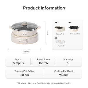 [New Launch] Simplus 5L Hot Pot  Spilt-Type Multi-Functional Cooker  1600W DHGH003
