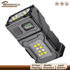 【Winnereco】 COB SMD Mini Keychain Flashlight 500LM Hat Clip Light Power Display Pocket Emergency Lantern Rotatable for Night Running
