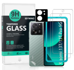 Xiaomi ปกป้องหน้าจอสำหรับ IBYWIND 13T & 13T Pro 5G พร้อมกระจกเทมเปอร์2ชิ้นตัวป้องกันเลนส์กล้องถ่ายรูป1ชิ้นฟิล์มไฟเบอร์คาร์บอนสำรอง1ชิ้น [อ่านลายนิ้วมือติดตั้งได้ง่าย]