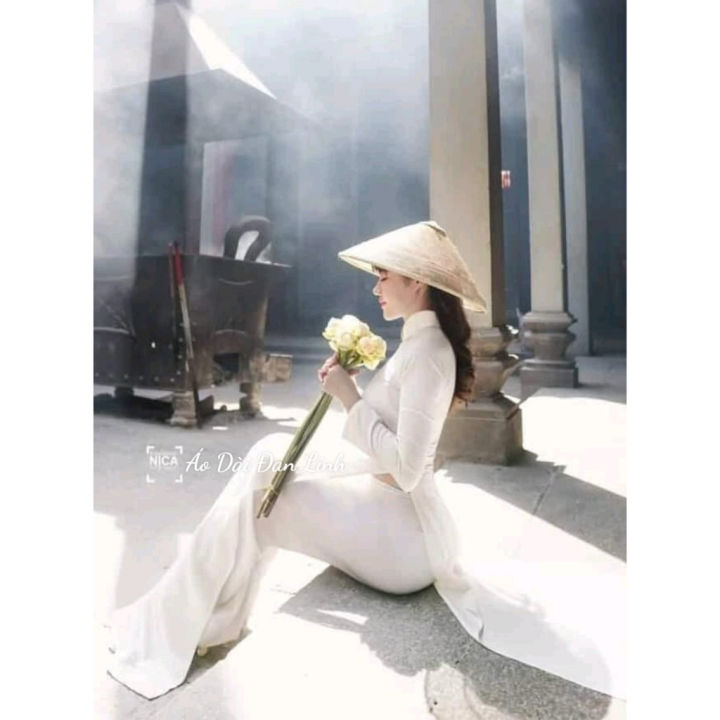 Áo dài màu trắng kem lụa mỹ cao cấp, đồng phục áo dài học sinh - Áo Dài ...