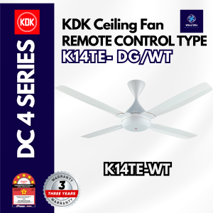 KDK CEILING FAN 4 BLADE REMOTE CONTROL DC MOTOR K14TE-DG DARK GREY/ K14TE-WT WHITE (140CM/56 INCH)
