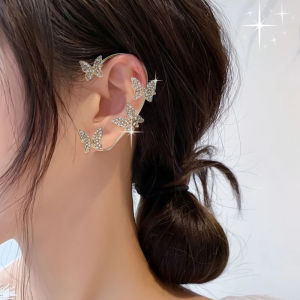 【♡Lovely girls house♡】1 Pair Silver Plated Metal Butterfly Ear Clips Without Piercing Sparkling Zircon Ear Cuff Clip Earrings for Women Wedding Jewelry