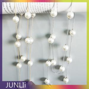 JUNLIi เข็มขัดผู้หญิงประดับมุกแบบเรียบง่ายปรับได้สายโซ่โลหะบางสำหรับสุภาพสตรีชุดเดรสสายรัดเอวแบบบางเครื่องประดับตกแต่ง