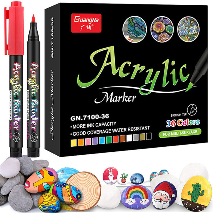 Acrylic Paint Soft Brush Marker Pens for Fabric Canvas,Art Rock Painting,Stone,Card Making