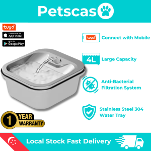 Petscaso 4L Smart Pet Water Fountain - Stainless Steel App Control Low Water Reminders
