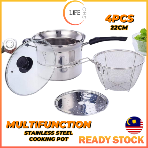 ☀️Life Core☀️ 4pcs/set Stainless Steel Multifunction Cooking Pot Pan Deep Fry Fryer Steam Stew Pot Pan Cookware