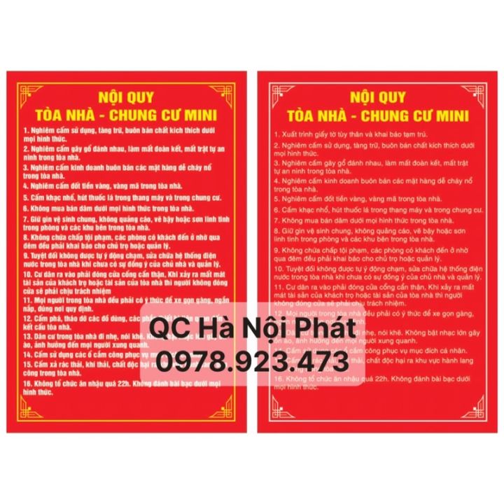 Bảng hiệu nội quy nhà trọ, chung cư, tòa nhà chất liệu alu - Biển hiệu nội quy nhà trọ, Chung cư mini chuẩn phổ biến