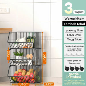 Rak Buah Sayur Beroda Besi Troli Susun Untuk Dapur dan Penyimpanan Lainnya