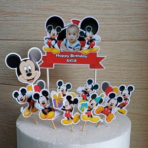 Topper Micky Mouse Custom Foto untuk Hiasan Kue / Cake Ulang Tahun / Ultah Anak Karakter