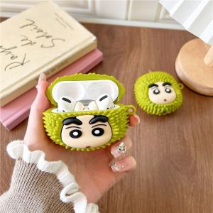 Creative Durian Crayon Shin-Chan Earphone Protective Case Cute Girl for Airpods 1 2 3 Pro 2 Soft Kawaii Bluetooth Earphone Case Gift