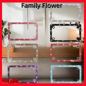 Family Flower Flash Sale กรอบป้ายทะเบียนสีชมพูแวววาวสำหรับผู้หญิงคริสตัลไรน์สโตนเครื่องประดับรถกรอบป้ายทะเบียน