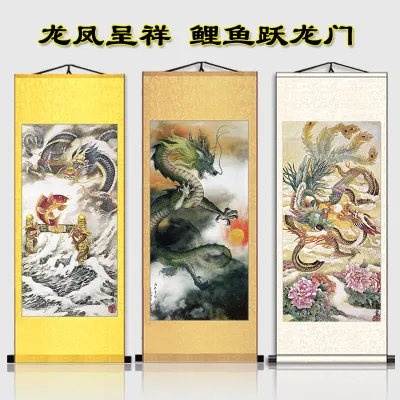 Lukisan Gantung legenda china dragon 80x30 cm LG075 bahan canvas kain