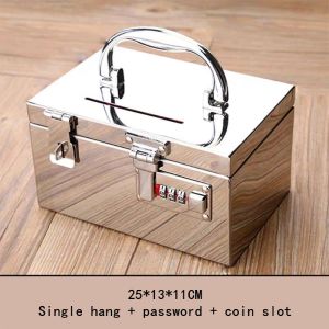 Stainless Steel Coin Bank a Collection Receptacle Saving Box Cash Register Bill Box Satchel Supermarket Cash Box Storage